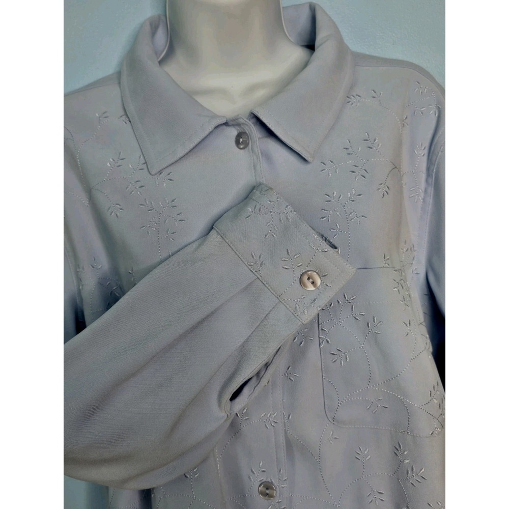 Fashion Bug 14/16W Light Blue Embroidered Lightweight Jacket  Button Up Stretch‎